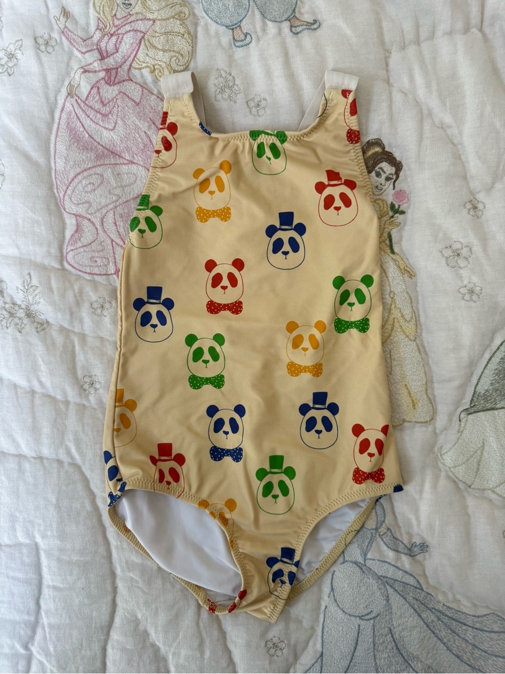 Mini Rodini Cream Kids Swim One-Piece with Red Blue Green Yellow Panda Print